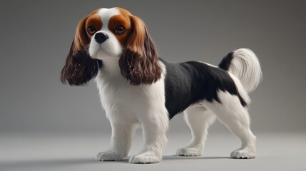 3D Rendered Cavalier King Charles Spaniel Standing in Realistic Style