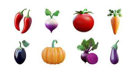 Vegetable Icon Set - 3D Realistic Isolated PNG