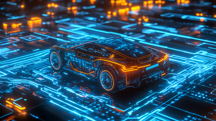 "Future Car in a Sci-Fi Circuit World"