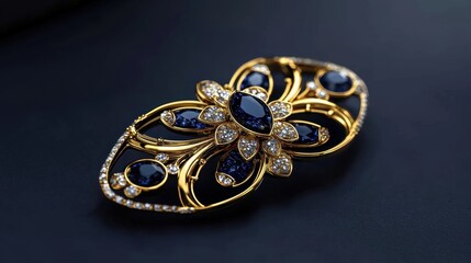 A blue and gold flower shaped piece of jewelry