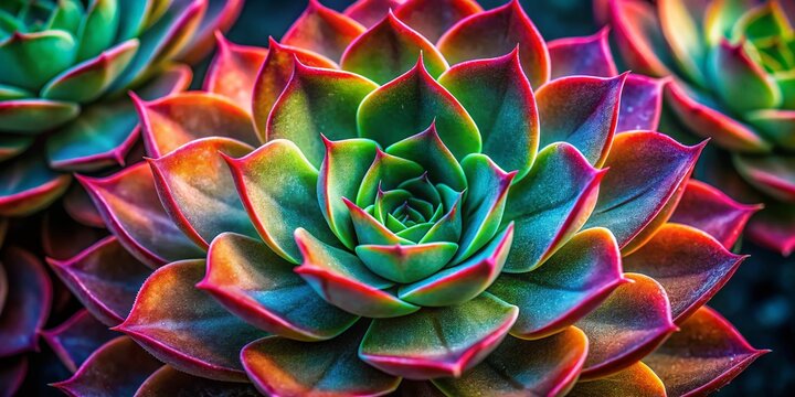 Echeveria Secunda Variegata Succulent Macro Photography - Dark Background Stock Photo