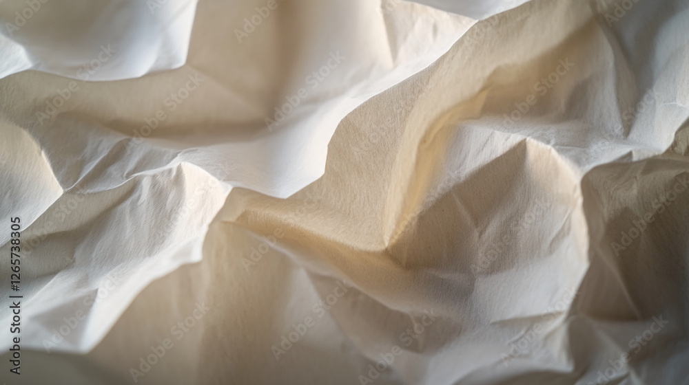 Poster close-up of crumpled, wrinkled paper texture, highlighting the abstract patterns and folds. this ima