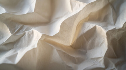 Close-up of crumpled, wrinkled paper texture, highlighting the abstract patterns and folds. This image represents texture, contrast, and artistic simplicity.