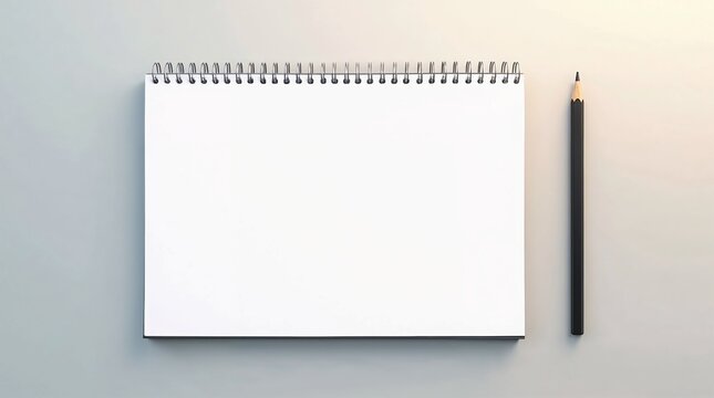 Blank notepad mockup with spiral binding and pencil on a minimalist light background
 - Powered by Adobe
