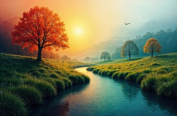 An abstraction depicting natural cycles: the changing of the seasons using color gradients and textures