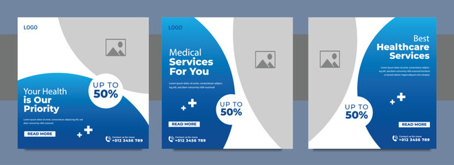 Medical Social Media Post Template, Healthcare Social Media Banner Template, Medical and healthcare social media post template. health doctor social media post banner. Medical Health banner.