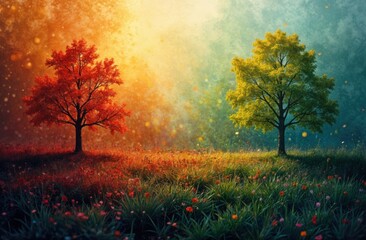 An abstraction depicting natural cycles: the changing of the seasons using color gradients and textures