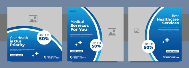 Medical service social media post design template, healthcare social media template, dental social media post, hospital social media banner ads, medical promotion square post design