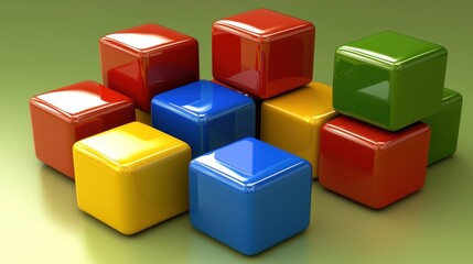 Obraz premium Colorful glossy cubes arranged on a muted green background