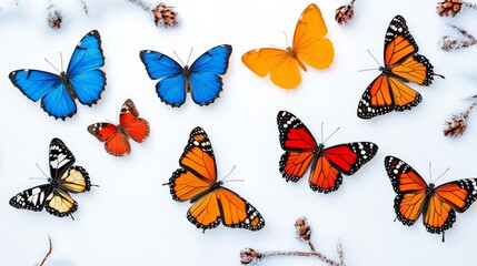 Whimsical Winter Wonderland with Colorful Butterflies Illustration