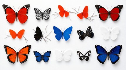 Whimsical Illustration of Colorful Butterflies on White Background
