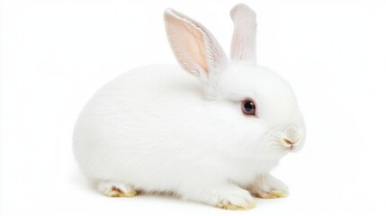 Obraz premium Adorable rabbit in close-up, centered on white background, symbolizing purity and innocence. 