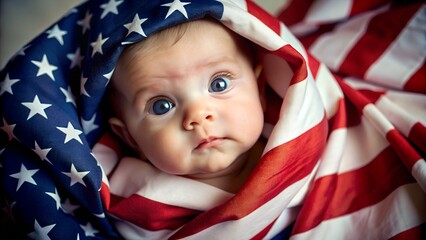 Patriotic Baby Portrait with American Flag Wrap