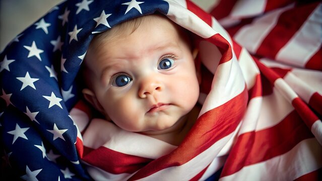 Patriotic Baby Portrait with American Flag Wrap