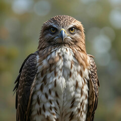 Obraz premium A magnificent hawk in its natural habitat, displaying sharp eyes, powerful wings, and graceful.