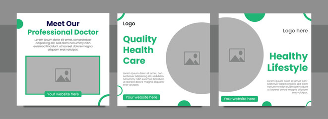 Professional medical healthcare service social media post template design. Clinic or hospital digital marketing. Creative health business promotion banner for doctor, dentist with logo.