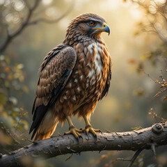 Obraz premium A magnificent hawk in its natural habitat, displaying sharp eyes, powerful wings, and graceful.