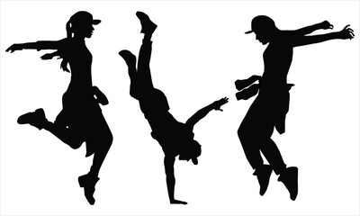 silhouettes of dancing girls and boy is isolated on a white  background