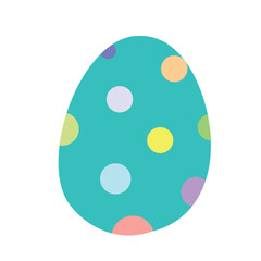 Fototapeta premium A bright turquoise Easter egg decorated with multicolored polka dots. Perfect for holiday crafts, greeting cards, and festive digital designs. 
