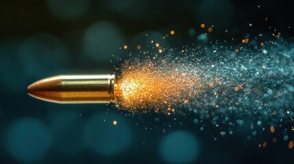 Bullet in flight, fiery trail, dark background, action shot