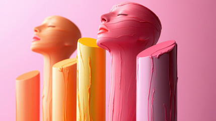 Surreal fashion portrait with melting lipstick effect