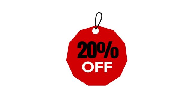 Red sticker 20% off animation, Label sale 20% off animation 4k	