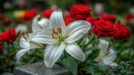 Cemetery lilies roses remembrance grief memorial
