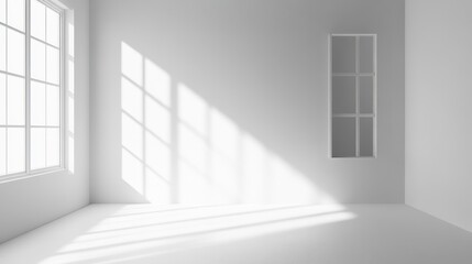 Obraz premium Minimalist room interior featuring light entering from two windows