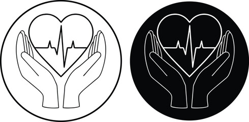 Heart Health Care Hands Protecting a Beating Heart Symbol