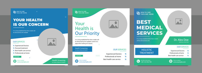 Medical Social Media Post Template, Healthcare Social Media Banner Template, Medical and healthcare social media post template. health doctor social media post banner. Medical Health banner.