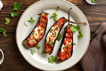 Roasted aubergine with yogurt and tomato sauce dressing