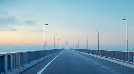 Fototapeta premium Long Highway Bridge at Sunrise Over City Skyline