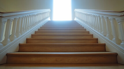 Wooden staircase leading to bright light, interior, success, hope
