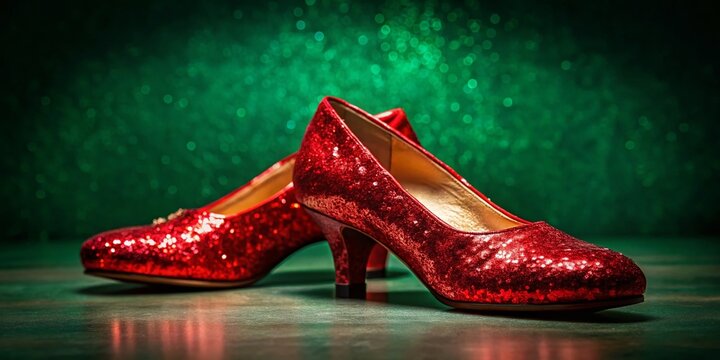 Emerald Green Background Ruby Slippers - Vibrant Jewel Tone Photography