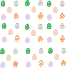 A seamless pattern of soft pastel-colored Easter eggs on a white background. Perfect for holiday designs, gift wrap, and decor. 