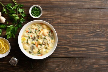 Creamy chicken soup with vegetables