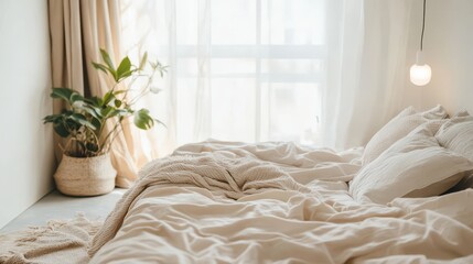Cozy bedroom with natural light flowing in through sheer curtains