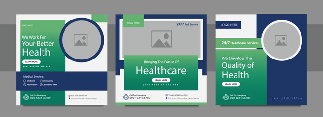 Medical service social media post design template, healthcare social media template, dental social media post, hospital social media banner ads, medical promotion square post design