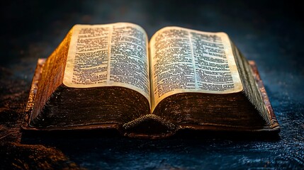 Obraz premium Ancient book open, dark background, wisdom, study