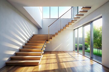 Obraz premium Empty Modern Staircase in New White House - Interior Design Stock Photo