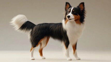 Fototapeta premium 3D Collie Dog Standing With One Paw Lifted and Tail Raised