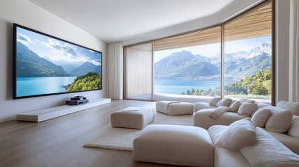 Fototapeta premium Modern home theater lake view