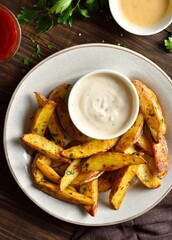 Potato wedges with dipping sauce