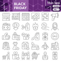 Black friday virus symbols collection or sketches. black friday sale bar theme icons in thin line style signs for web and app. Vector graphics isolated on white background.