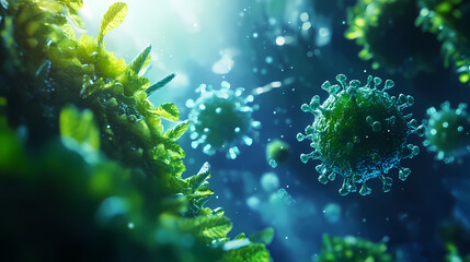 Abstract Microbial Landscape: Viral Art in Green and Blue Hues