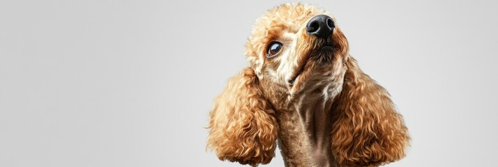 Obraz premium Focused Standard Poodle Dog Looking Up with Intense Eyes