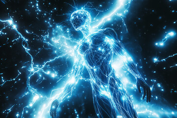 An artistic portrayal of neural connections in the human body, featuring glowing nodes representing synapses and vibrant, fluid lines flowing dynamically, evoking movement and communication