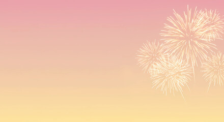 Vibrant fireworks explode on a light beige background, with space for text, generative ai