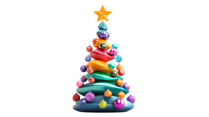 A fun and colorful animate christmas tree isolated on white background