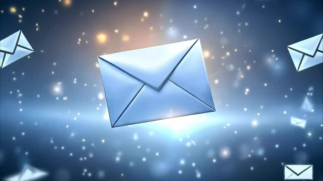 A collection of email icons and envelopes floating in a glowing, sparkling background.